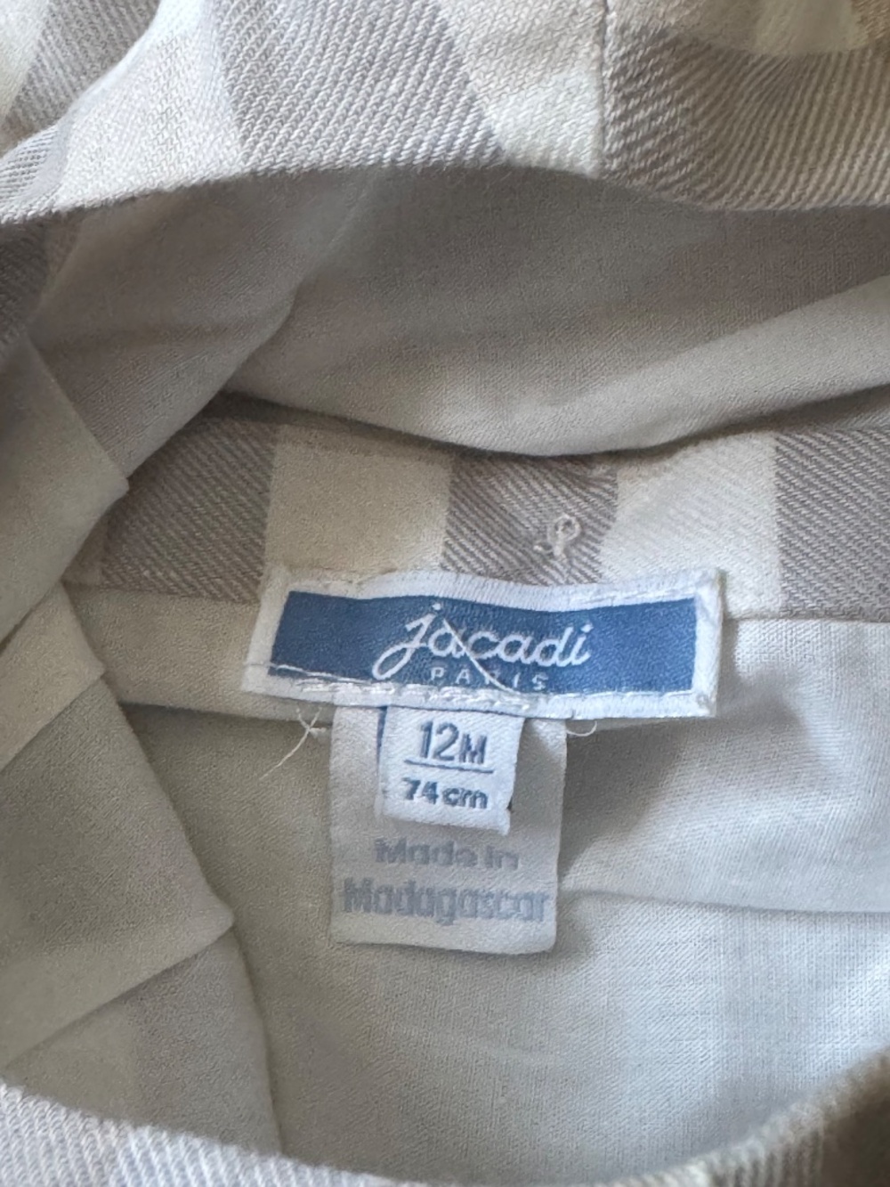 Jacadi Paris Gray & White Gingham Baby Dress 12 Months Classic Cotton - Picture 3 of 5